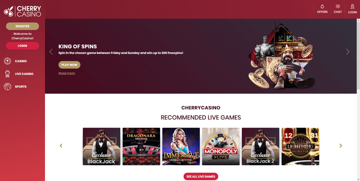 Cherry Casino homepage