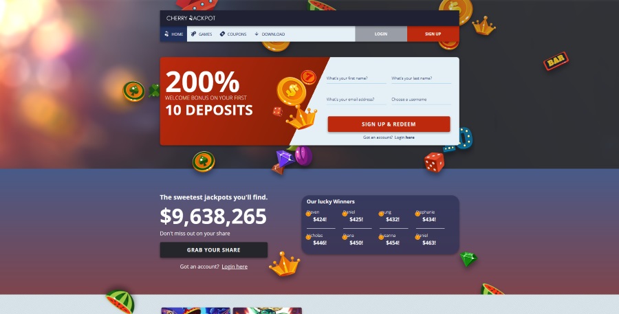 Cherry Jackpot Casino Homepage of the Website