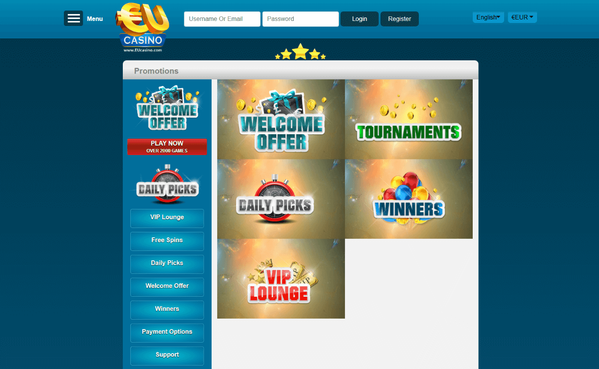 Ongoing promotions at EUcasino