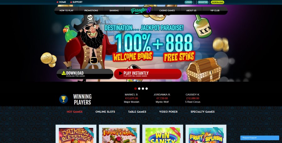 Paradise 8 Casino homepage