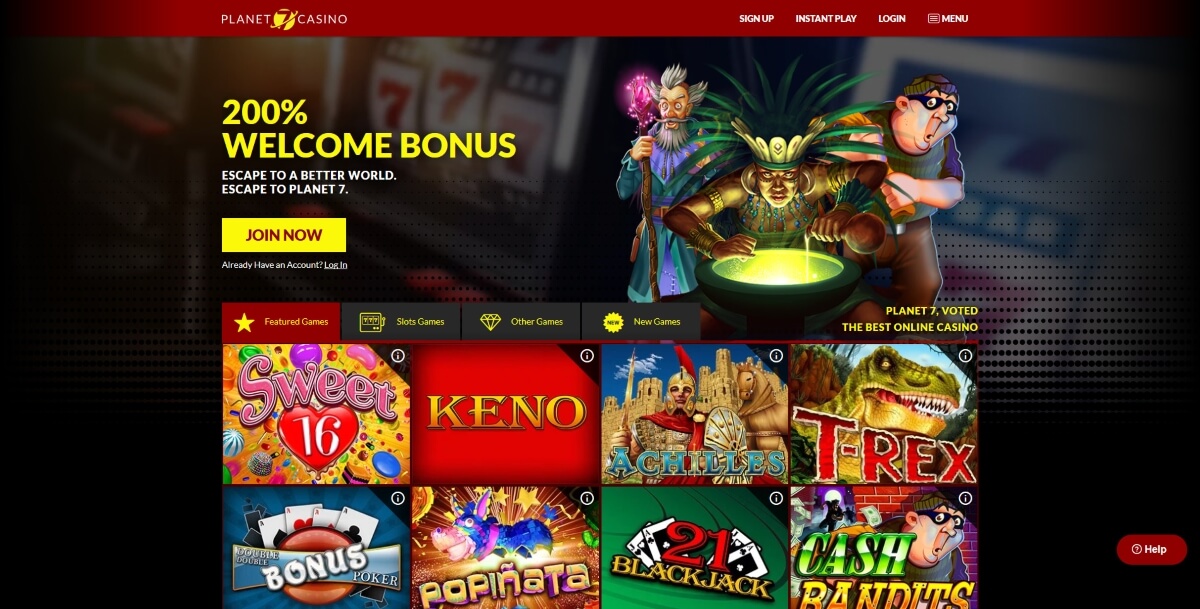 Planet 7 Casino homepage