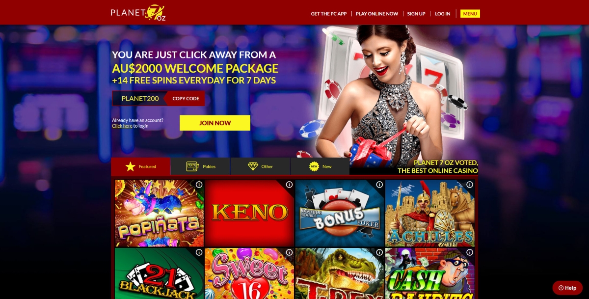 Planet7 Oz Casino homepage