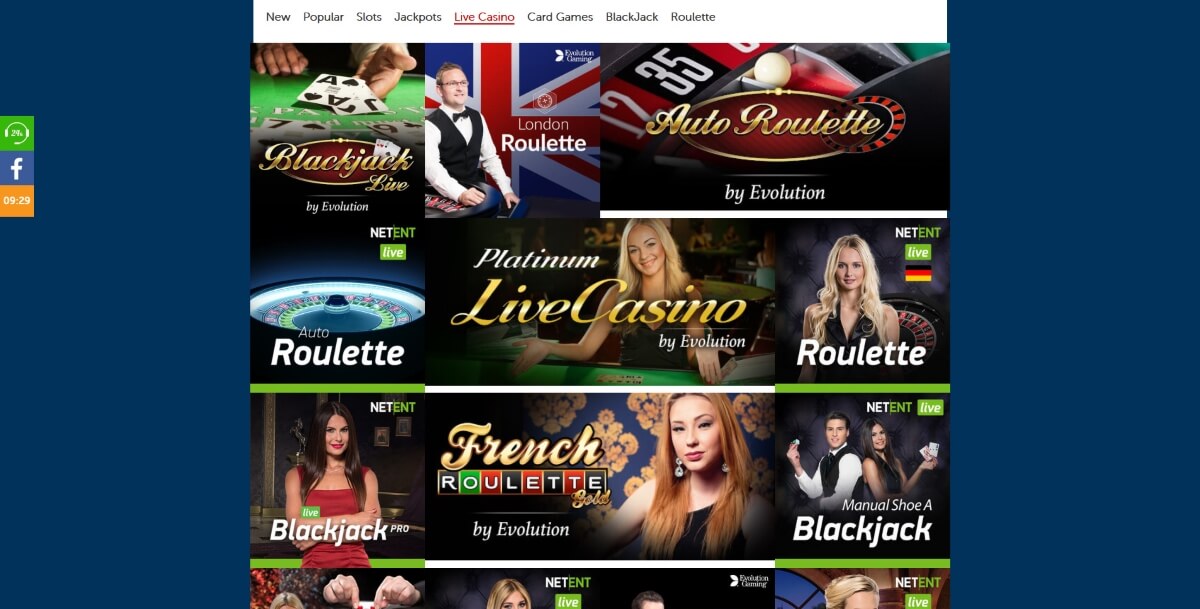 Live dealer options at Casino Red Kings