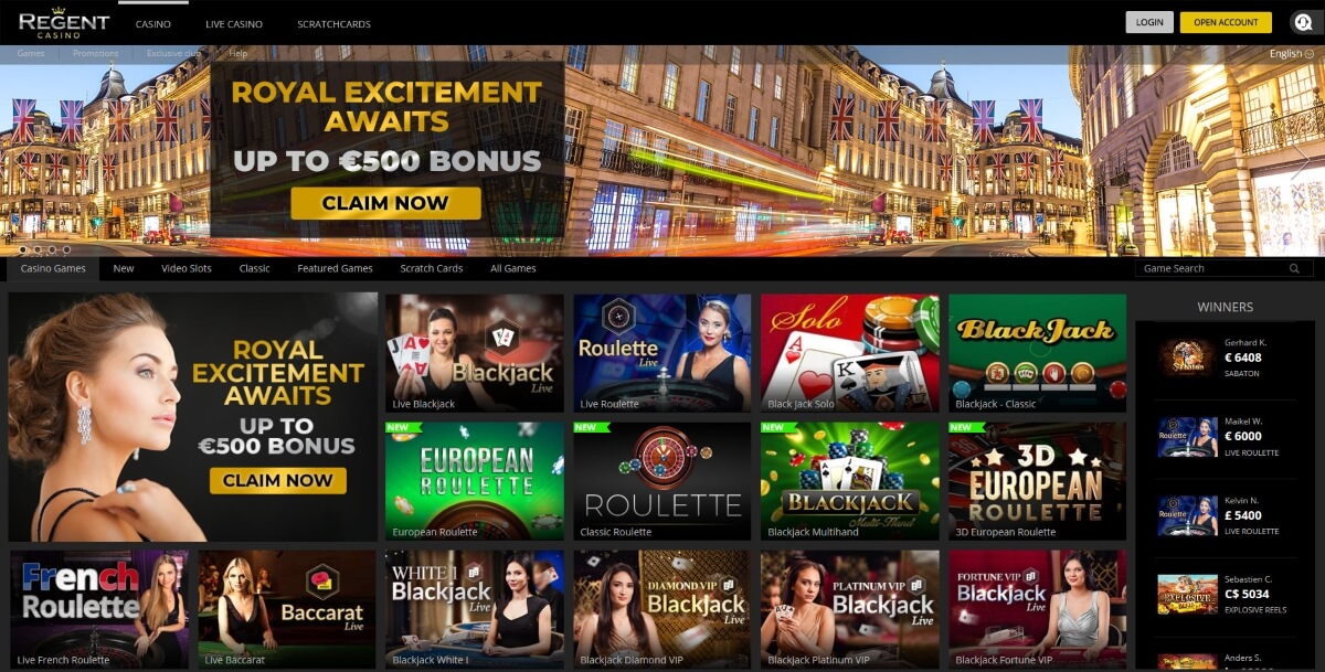 Regent Casino homepage