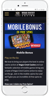Enjoy special mobile bonus at Vegas Crest Casino